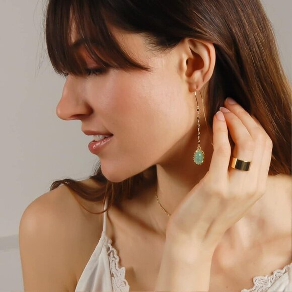 Simulated Druzy Earrings Women Gold Silver Rose Long Drop Jewelry Boho - Picture 2 of 9